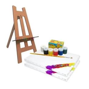 Kit De Pintura Infantil Em Tela Com Mini Cavalete De Mesa