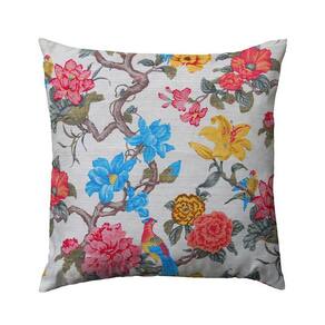 Capa De Almofada Vivain Floral Cru Com Pássaros