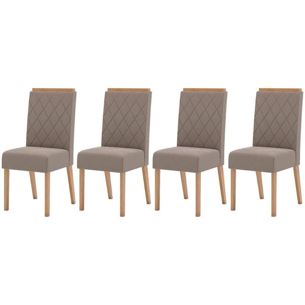 Kit 4 Cadeiras Sala Jantar Nina 4 Un Nature/Suede Light Marrom Amêndoa - Henn