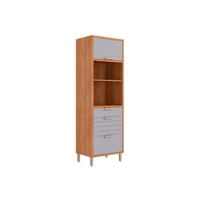 Módulo Cozinha MGM Eloise Paneleiro c/ 2 Portas Basculantes Riscadas 1 Nicho p/ Forno e 2 Gavetas 70 cm Cinamomo/Platina-MGM