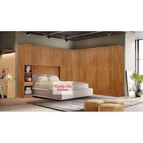 Quarto Modulado Rizon 5 Peças (1 Armário Ponte + 1 Closet + 2 Guarda Roupas + 1 Complemento) QC201 Freijo Cumaru - Novo Horizonte