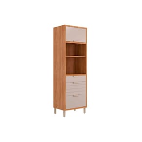 Paneleiro de Cozinha Modulado Eloise c/ 2 Portas Basculantes Riscadas 1 Nicho p/ Forno e 2 Gavetas 70 cm Cinamomo/Off White - MGM