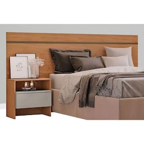 Painel Cama Box Madeirado Casal Prime c/ 1 Mesa e 1 Gaveta Cumaru/Fendi 25 - Novo Horizonte