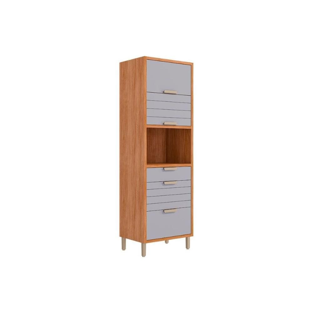 Paneleiro de Cozinha Modulado Eloise c/ 3 Portas Basculantes Riscadas 1 Nicho p/ Forno e 2 Gavetas 70 cm Cinamomo/Platina - MGM