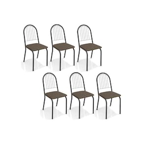 Kit 6 Cadeiras de Cozinha Noruega 2C077 6 Un Preto Fosco/Marrom 21 - Kappesberg