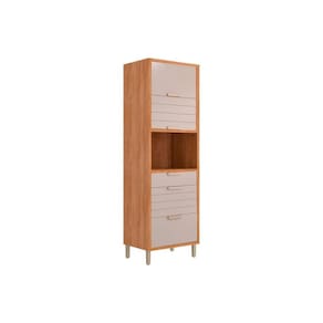 Paneleiro de Cozinha Modulado Eloise c/ 3 Portas Basculantes Riscadas 1 Nicho p/ Forno e 2 Gavetas 70 cm Cinamomo/Off White - MGM