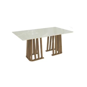 Mesa de Sala Jantar Alteia c/ Tampo Madeirado c/ Vidro 160x90cm Nogueira/Off White - Kappesberg