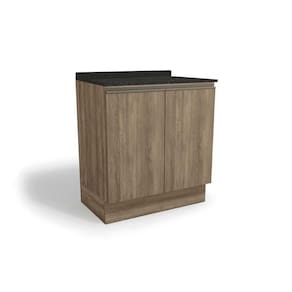 Balcão Cozinha p/ Cooktop c/ Tampo Maxxi G744 c/ 2 Portas 80cm Nogal/Preto Brilho - Kappesberg
