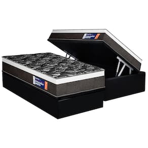 Cama Box Baú Solteiro: Colchão Ortopédico Plumatex D33 Selectus + Base CRC Suede Black (88x188)