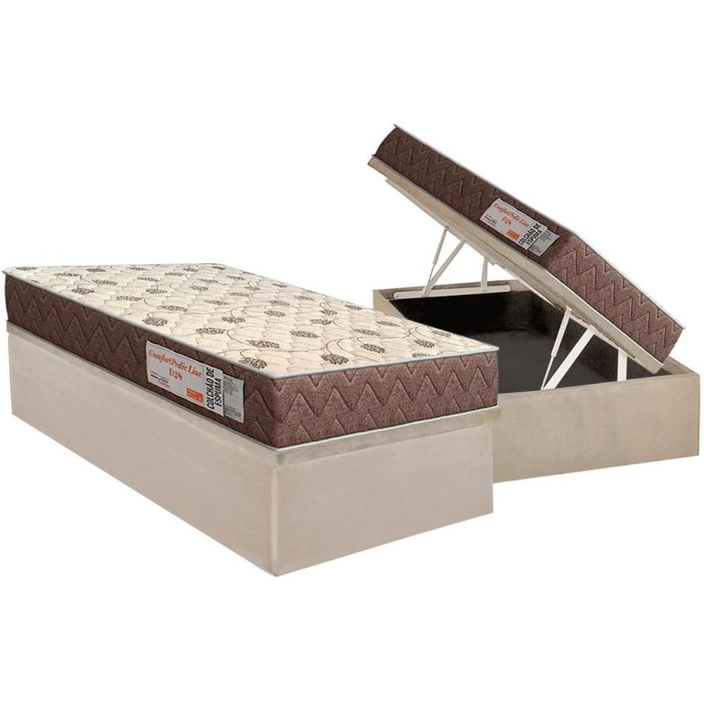 Conjunto Box Baú Solteiro: Colchão Molas Orthoflex D28 Comfortpedic + Base CRC Suede Clean (88x188)