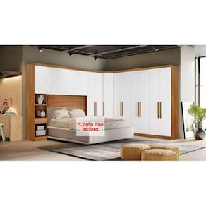 Quarto Modulado Rizon 5 Peças (1 Armário Ponte + 1 Closet + 2 Guarda Roupas + 1 Complemento) QC203 Freijo Cumaru c/ Fendi - Novo Horizonte