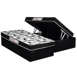 Conjunto Box Baú Solteiro: Colchão Molas Luckspuma D33 Supreme Pró Saúde Black + Base CRC Suede Black (88x188)