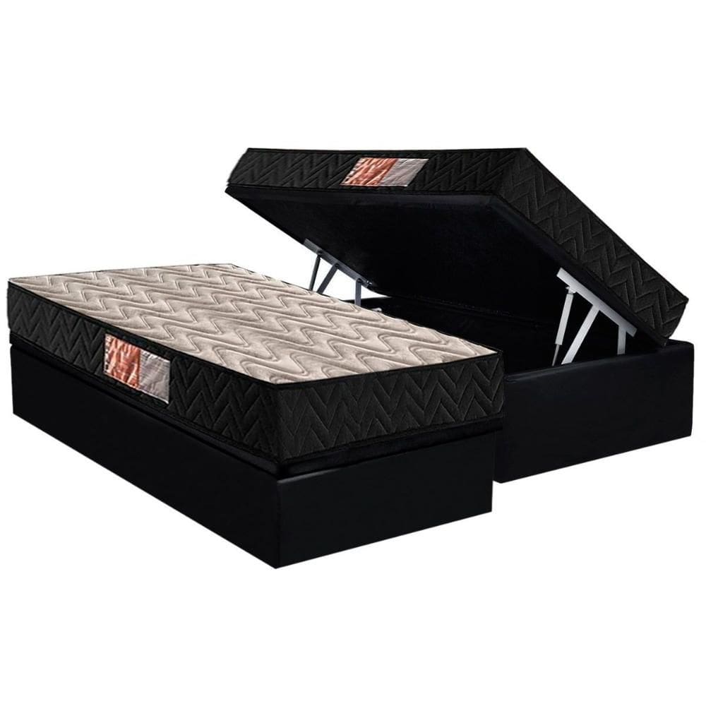 Conjunto Box Baú Solteiro: Colchão Molas Paropas D28 Pasquale Black + Base CRC Suede Black (88x188)