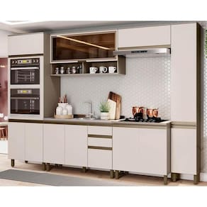Cozinha Completa Connect 7 Peças (2Aéreos+2Balcões+2Paneleiro+1Complemento) s/Pia CPT90 Duna/Cristal - Henn