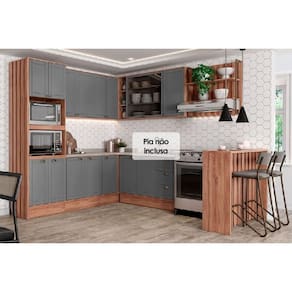 Cozinha Modulada Carraro Bella 9 Peças (3Aéreos+3Balcões+1TorreQuente+1Ilha+1Complemento) C9P201 Nogal/Cinza-Carraro