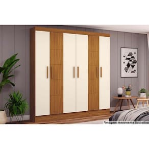 Guarda Roupa Solteiro 6 Portas e 2 Gavetas Briz B73 Nature/Off White - Henn
