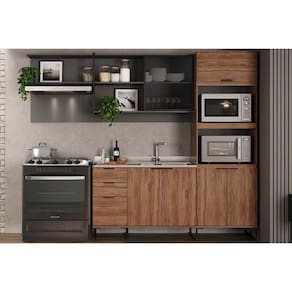 Cozinha Modulada Carraro Alpha Alpha 6 Peças (1Aéreo+1Balcão+1TorreQuente+3Complementos) C6P80 Freijo/Cinza-Carraro