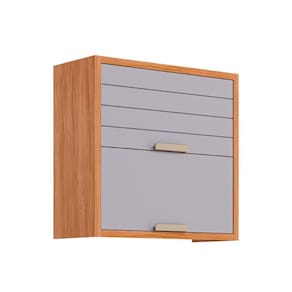 Armário Aéreo Cozinha Modulado Eloise c/ 2 Portas Basculante Riscadas 80 cm Cinamomo/Platina - MGM