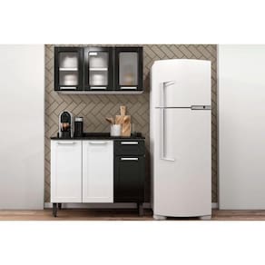 Cozinha Completa Múltipla 2 Peças (1Aéreo+1Balcão) Branco/Preto - Bertolini