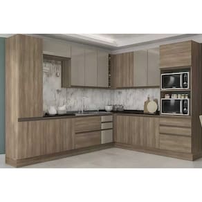Cozinha Modulada Kappesberg Maxxi 13 Peças (4Aéreos+4Balcões+2Paneleiro+3Complementos) CZ204 Nogal-Kappesberg