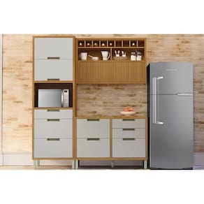 Cozinha Modulada Nesher Imperatriz 3 Peças (1Aéreo+1Balcão+1Paneleiro) C6P43 Freijo/Off White-Nesher