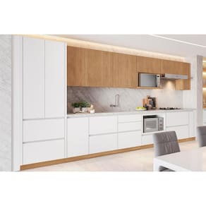 Cozinha Modulada Nesher Rainha 19 Peças (5Aéreos+5Balcões+1Paneleiro+8Complementos) C6P76 Branca/Nature-Nesher