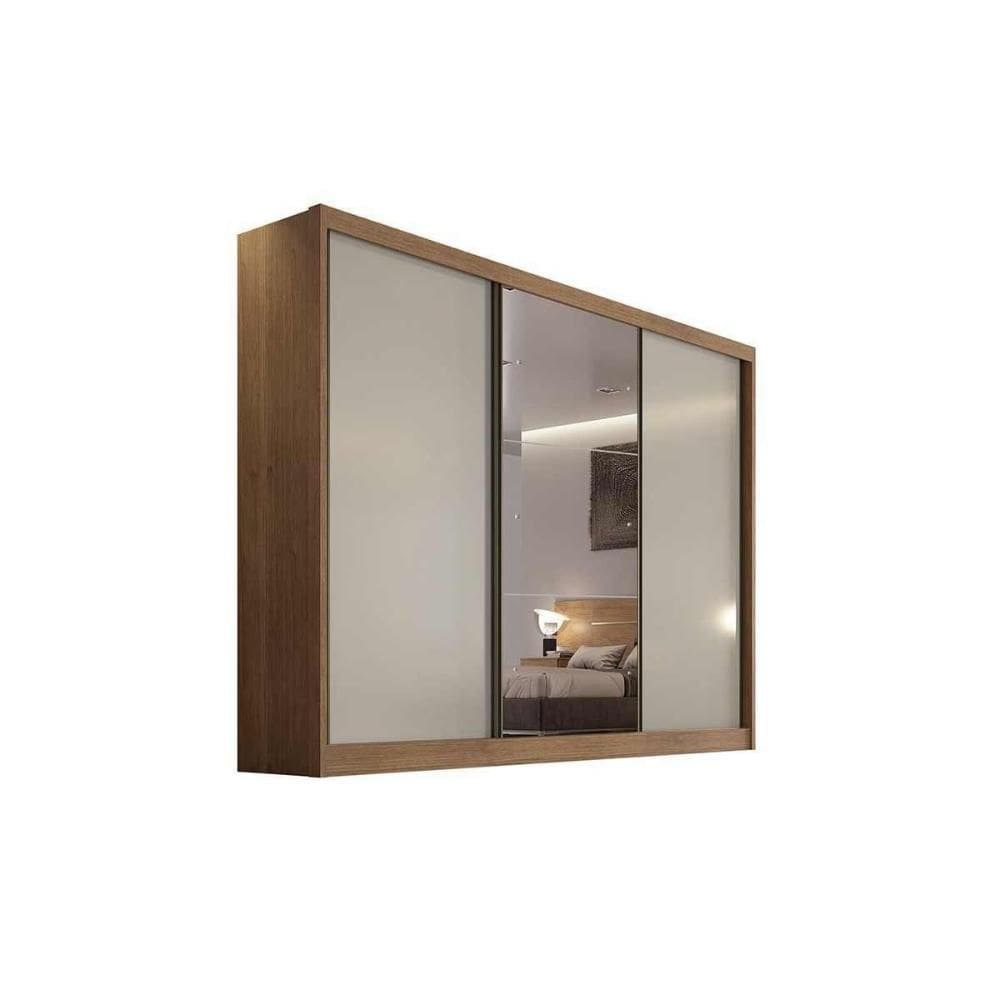 Guarda Roupa Casal 3 Portas de Correr e (1 c/ Espelho) 8 Gavetas Toulon/Sonetto Plus Cumaru/Fendi 25 - Novo Horizonte