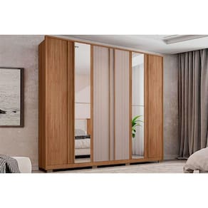 Guarda Roupa 6 Portas e 4 Gavetas c/ Espelho Mozart Lux Buriti/Fendi - Caemmun