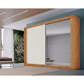 Guarda Roupa Casal 2 Portas (1 c/ Espelho) e 4 Gavetas Creta Flex Peroba/Peroba ou Off White - Europa