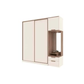 Guarda Roupa Casal 3 Portas (2 de Correr) e 4 Gavetas Tívolli Off White/Castanha - Santos Andirá