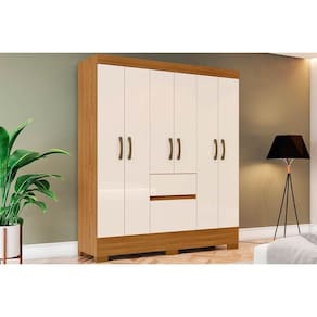 Guarda Roupa Solteiro 6 Portas e 2 Gavetas c/ Pés Briz BS04 Nature/Off White - Henn
