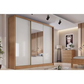 Guarda Roupas 3 Portas de Correr de (1 c/ Espelho) e 4 Gavetas Arezzo/Medelim Cumaru/Fendi 25 - Novo Horizonte