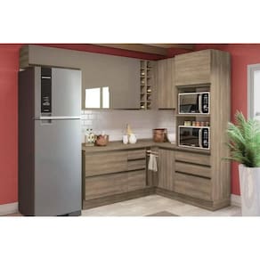 Cozinha Modulada Kappesberg Maxxi 11 Peças (3Aéreos+2Balcões+1Paneleiro+5Complementos) C11P33 Nogal-Kappesberg