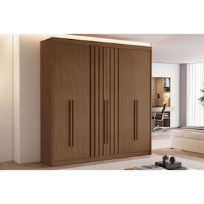 Guarda Roupa 6 Portas (2 Ripadas) e 6 Gavetas Portugal Cacau - Conquista