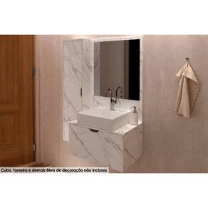 Bancada de Banheiro Balcão Suspenso c/ Cuba 90cm e Espelho BN3604 Mármore Branco - Tecno Mobili