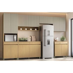 Cozinha Modulada Nesher Simone Mendes Simone Mendes 6 Peças (3Aéreos+2Balcões+1Paneleiro) C6P90 Carvalho/Cinza - Nesher
