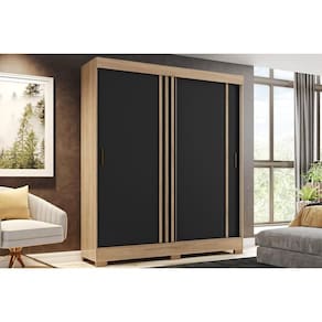 Guarda Roupa Solteiro 2 Portas de Correr e 2 Gavetas c/ Pés Briz B353 Flex Jequitiba/Jequitiba ou Preto - Henn