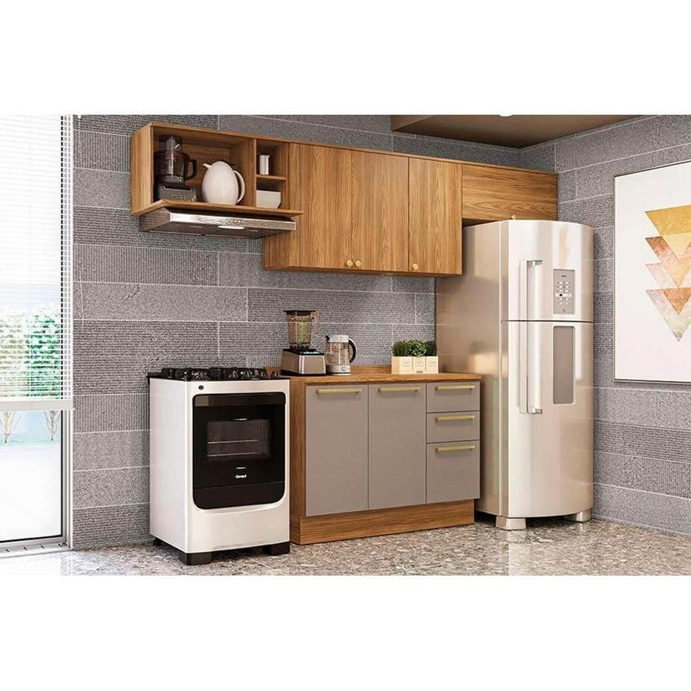 Cozinha Modulada Kappsberg Botanic Botanic 5 Peças (3Aéreos+1Balcão+1Complemento) M662 Nogueira/Fendi-Kappesberg