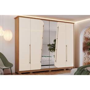 Guarda Roupa 6 Portas (2 c/ Espelho) e 6 Gavetas c/ Pés Dubai Nature/Off White - Henn