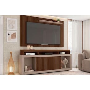 Estante p/ Sala até 60 Pol New Oscar c/ Rodízios 180x174cm Fendi/Havana - Caemmun