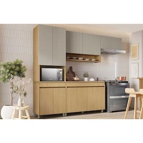 Cozinha Modulada Nesher Simone Mendes Simone Mendes 4 Peças (2Aéreos+1Balcão+1Paneleiro) C4P161 Carvalho/Cinza - Nesher