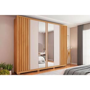 Guarda Roupa 6 Portas e 4 Gavetas c/ Espelho Apollo Lux Freijo/Off White - Caemmun