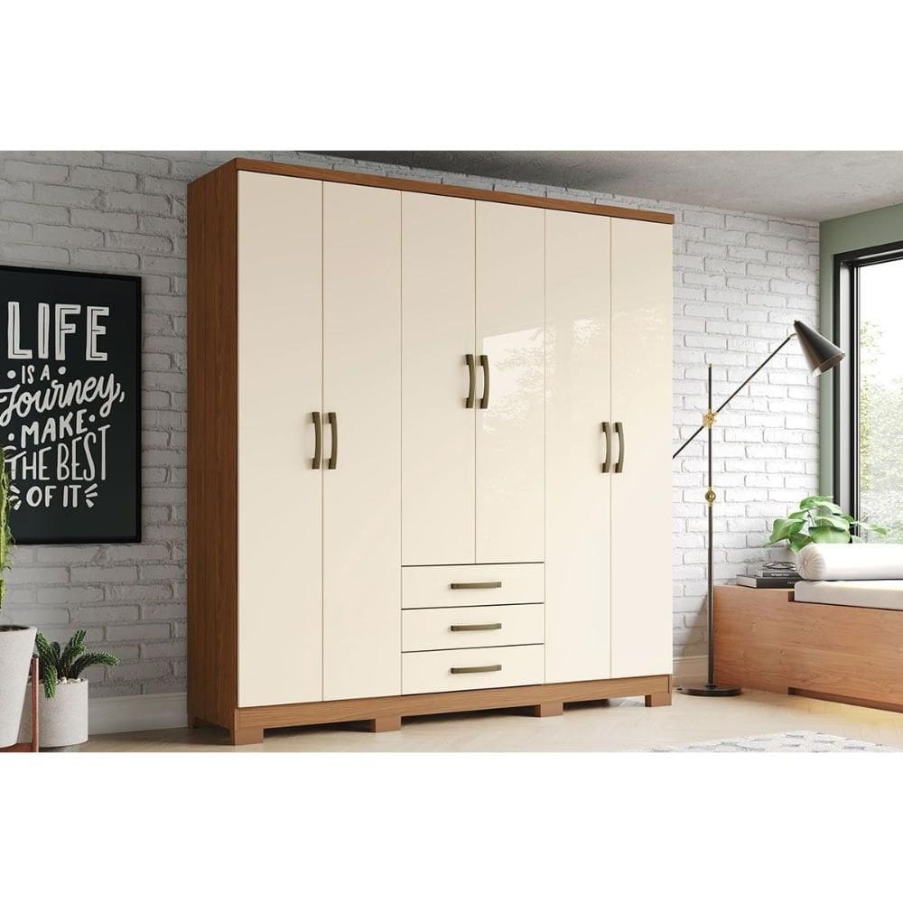Guarda Roupa 6 Portas e 3 Gavetas Caju DA136 Nature/Off White - Henn
