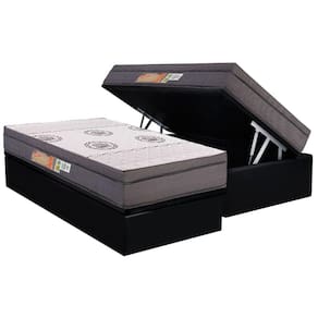 Cama Box Baú Solteiro: Colchão Ortopédico Polar D28 OrthoPremium Grey + Base CRC Suede Black (88x188)
