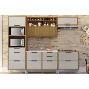 Cozinha Modulada Nesher Imperatriz 5 Peças (2Balcões+2Aéreos+1Torre Quente) C6P46 Freijo/Off White-Nesher