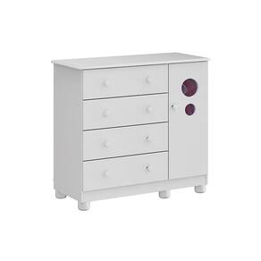 Cômoda Infantil Bolinha c/ 1 Porta Cristal e 4 Gavetas Branco - Peroba
