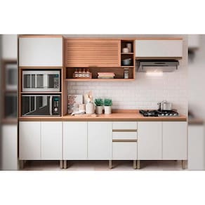Cozinha Completa Thela Macadâmia 5 Peças (2Aéreos+2Balcões+1Paneleiro) CZC23 Freijo/Branco - Telasul