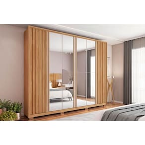 Guarda Roupa 6 Portas e 4 Gavetas c/ Espelho Apollo Double Lux Buriti/Off White - Caemmun