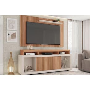 Estante p/ Sala até 60 Pol New Oscar c/ Rodízios 180x174cm Freijo/Off White - Caemmun