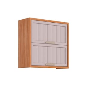 Armário Aéreo Cozinha Modulado Estela c/ 2 Portas Basculantes Ripada 80 cm Cinamomo/Off White - MGM